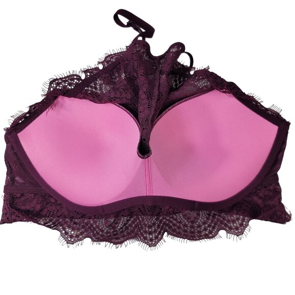 Victoria's Secret PINK High-Neck Bralette Purple Medium Lace Adj Scalloped Edges - Picture 6 of 10